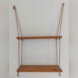 Wooden Hanging Shelf with Natural Rope